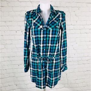 Puma - Blue Plaid Long Sleeve Shirt Dress